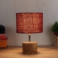 Wilfreda Maroon Natural Fiber Shade Table Lamp with Natural Wooden Base