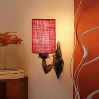 Devansh Metal Electric Wall Light in Antique Gold Colour with Maroon Shade Count of 1 Light