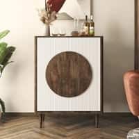 Satsuki Solid Wood Bar Cabinet (White & Walnut Finish)