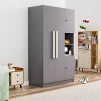 Hexa Red Wooden 4 Door Wardrobe with Hanging Space in Slate Grey Colour