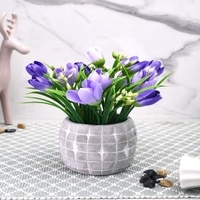 Bunch Of Realistic Charm Shaded Purple Tulip With A Ceramic Pot