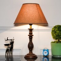 Lorette hand crafted Solid wood walnut finish table lamp With Beige Cotton Shade