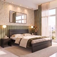Basel Solid Wood King Size Non Storage Bed In Dark Chestnut Finish