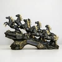 Seven Horse Royal Gallop Horse Sculpture in Matte Black Colour