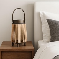 Luxe Home Hanging Bamboo Lantern with Handle or Glass Jar - 2025-329- Gold (23x15x15 cm)