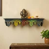Multishade Colour Solid Wood Handcarved Vistara Navaranga Floating Wall Shelf with distres finish by DisooFashions