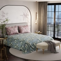 Stoa Paris Super King Size Cotton Bedsheet with 2 Pillow Covers  Size Wild Magnolia Blue