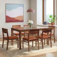Floyd 6 Seater Solid Wood Dining Table With Glass In Teak Finish