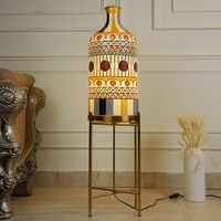 Stripe It Out Glass Shade Electric Table Lamp with Metal Base in White Colour