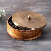 Inscribe Acacia Wood Masala Box Silver