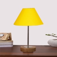 Devansh Yellow Cotton Table Lamp With  Natural  Wood Base  & Steel Pipe (10X16.25 Inches)-31