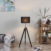 Emerald Black Cotton Floor Lamp with Solid Wood