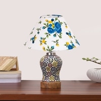 Devansh Conical Multi Cotton Shade Lamp With Wood & Mosaic Glass Base For Decoration/Office/Home/Gifting/Study For Decoration/Office/Home/Gifting/Study -(10X10X14.5) Inches -A