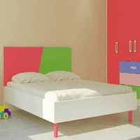 Fiona Engineered Wood Non Storage Bed in Strawberry Pink Verdant Green Colour