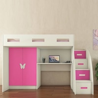 Bonita Engineered Wood Drawer and Box Storage Bed in Pink Colour