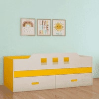 Calypso Engineered Wood Drawer Storage Bed in Yellow Colour
