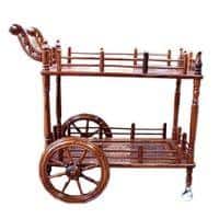 Shilpi Sheesham Wood Standard Handmade Wheel Decor Service Bar Trolley
