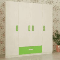 Emelia Engineered Wood 4 Door Wardrobe in Green Colour