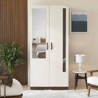 Bluewud Andrie Engineered Wood 2 Door Wardrobe with Mirror and Drawer, (Wenge & White)