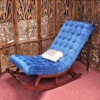 Gerardine Solid Wood Rocking Chair in Blue valvet Colour