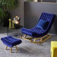 Eldwin Solid Wood Rocking Chair in Blue valvet Colour