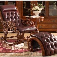 Eldred Solid Wood Rocking Chair in Brown Leathere Colour