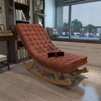 Darneil Solid Wood Rocking Chair in Brown Leathere Colour