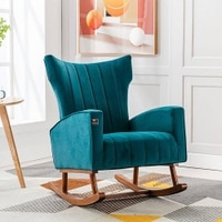 Ransome Solid Wood Rocking Chair in Teal Colour