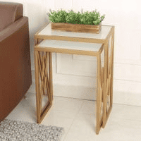 Valentino Frosted Glass Nesting Side Table in Dark Gold Finish