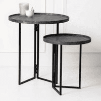 Transcendent Tinge Dark Blue Round Oblique Nesting Tables, Side Tables, Wooden Tables, Living Room Decor