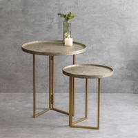 Transcendent Tinge Dark Gold Round Oblique Nesting Tables, Side Tables, Wooden Tables, Living Room Decor