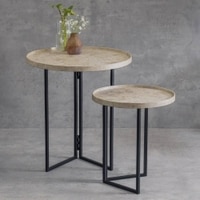 Transcendent Tinge Light Gold Round Oblique Nesting Tables, Side Tables, Wooden Tables, Living Room Decor