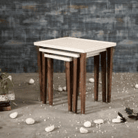 Herringbone Solid Wood Nested End Table in Paper Finish - Set of 3