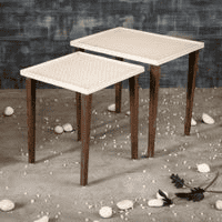 Herringbone Solid Wood Nested End Table in Paper Finish - Set of 2