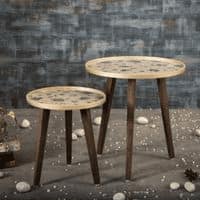 Floral Solid Wood Nested End Table in Paper Finish - Set of 2