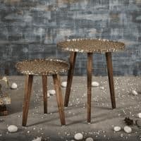 Syaahi Solid Wood Nested End Table in Paper Finish - Set of 2