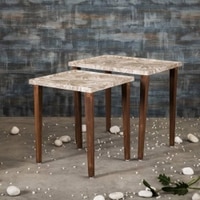 Palmbronze Solid Wood Rectangular Nested End Table in Paper Finish - Set of 2