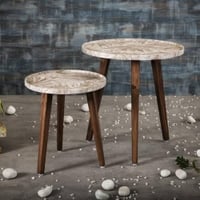 Palmbronze Solid Wood Round Nested End Table in Paper Finish - Set of 2