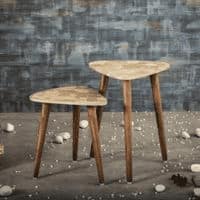 Allure Solid Wood Round Nested End Table in Paper Finish - Set of 2