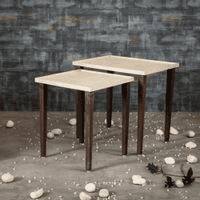 Chevron Solid Wood Rectangular Nested End Table in Paper Finish - Set of 2