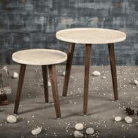 Chevron Solid Wood Round Nested End Table in Paper Finish - Set of 2