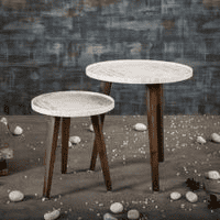 Kaarigari Solid Wood Nested End Table in Paper Finish - Set of 2