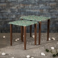 Heritageazure Solid Wood Rectangular Nested End Table in Paper Finish - Set of 2