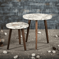 Pakshi Solid Wood Round Nested End Table in Paper Finish - Set of 2