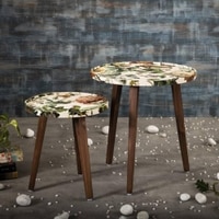 Plushwilderness Solid Wood Round Nested End Table in Paper Finish - Set of 2