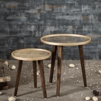 Khimkhwab Solid Wood Round Nested End Table - Set of 2