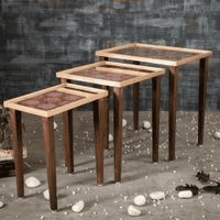 Peach Floral Motifs Solid Wood Nested End Table - Set of 3