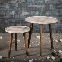 Boston Solid Wood Round Nested End Table in Paper Finish - Set of 2