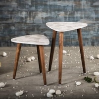 Boston Solid Wood Triangle Nested End Table in Paper Finish - Set of 2