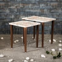 Blossom Solid Wood Rectangular Nested End Table in Paper Finish - Set of 2